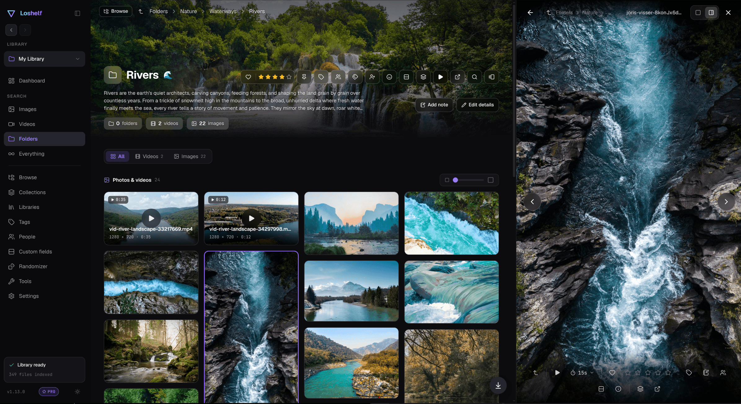 Loshelf photo library in a masonry grid view